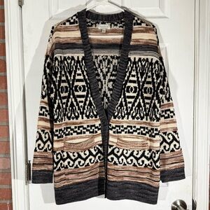 Lucky Brand Black and Cream Cardigan Sweater Size M Women’s Pockets and Buttons